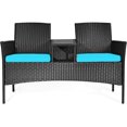 thumbnail image 1 of RELAX4LIFE Conversation Furniture Set with Table and Two Removable Cushions Rattan Wicker Chairs and Table Set for Patio,Garden, Baloney and Lawn Outdoor Porch Furniture Sets Loveseat (Black+Blue), 1 of 9