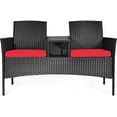 thumbnail image 1 of RELAX4LIFE Conversation Furniture Set with Table and Two Removable Cushions Rattan Wicker Chairs and Table Set for Patio,Garden, Baloney and Lawn Outdoor Porch Furniture Sets Loveseat (Black+Red), 1 of 17