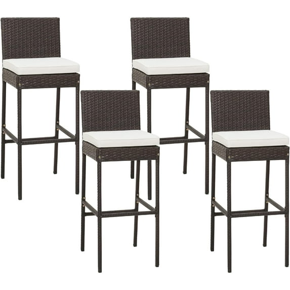 RELAX4LIFE Outdoor Bar Stools Set of 2 - Wicker Rattan Patio Barstools Tall Chairs w/Back, Footrest, Seat Cushions & Metal Frame, 400LBS Weight Capacity, 30’’ Counter Height Bar Stools (2, Mix Brown)