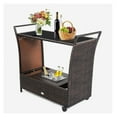 thumbnail image 1 of RELAX4LIFE Outdoor Wicker Bar Cart with Removable Ice bucket, Patio Serving Counter Table with Glass Top & Wheels, Storage Compartments Rattan Rolling Trolley for Pool, Backyard,Porch Wine Cart, Brown, 1 of 9