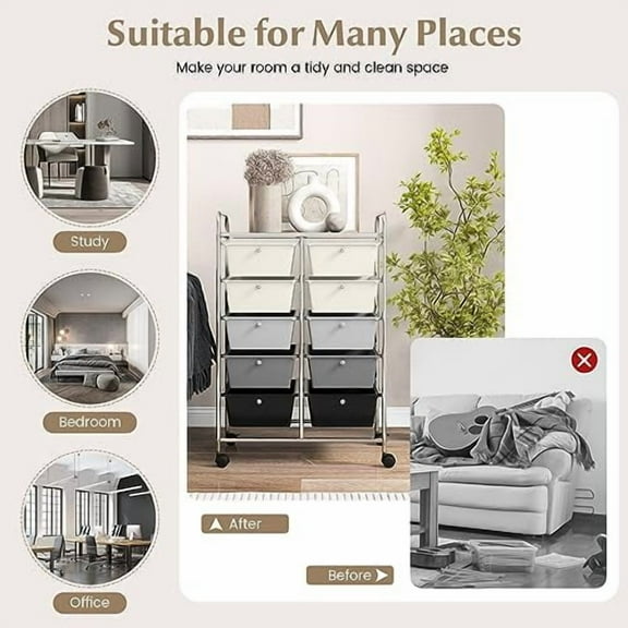 RELAX4LIFE Rolling Storage Cart with 10 Drawers - Craft Storage Cart with Lockable Wheels,Utility Cart, Art Cart Organizer for Crafting Storage, Studio, Office, Home, School Rollin