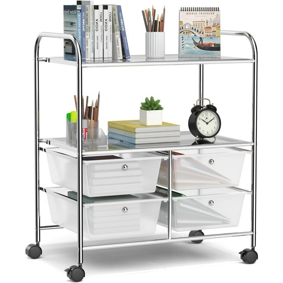 RELAX4LIFE Rolling Storage Cart with Drawers & Shelves, Metal Frame Paper Scrapbook File Organizer for Home Office, School Classroom, Movable Art Craft Cart