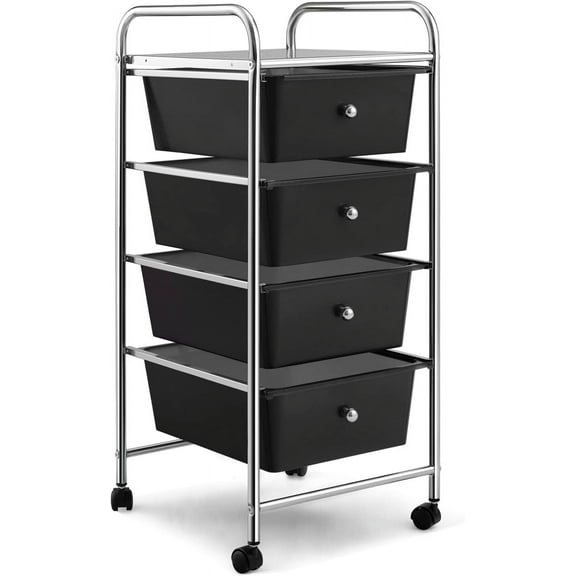 RELAX4LIFE Storage Drawer Carts Classroom Organization Rolling Carts with Wheels 4 Drawers -Craft Organizing Drawers with Plastic Drawers, Utility Cart for Office, School Storage Cart (Black)