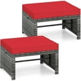 thumbnail image 1 of RELAX4LIFE Wicker Outdoor Ottoman Set of 2 - Rattan Footstools Foot Rest w/Removable Cushions, Multipurpose Side Table & Additional Seating, Outdoor Ottomans for Patio Garden Porch (Grey-Red), 1 of 18