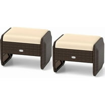 RELAX4LIFE Wicker Outdoor Ottomans for Patio-2-Piece Rattan Footstools w/Removable Cushions, 3-In-1 Multipurpose Footrest, Additional Seating & Side Table for Balcony, Set of 2 Patio Ottoman (Beige)