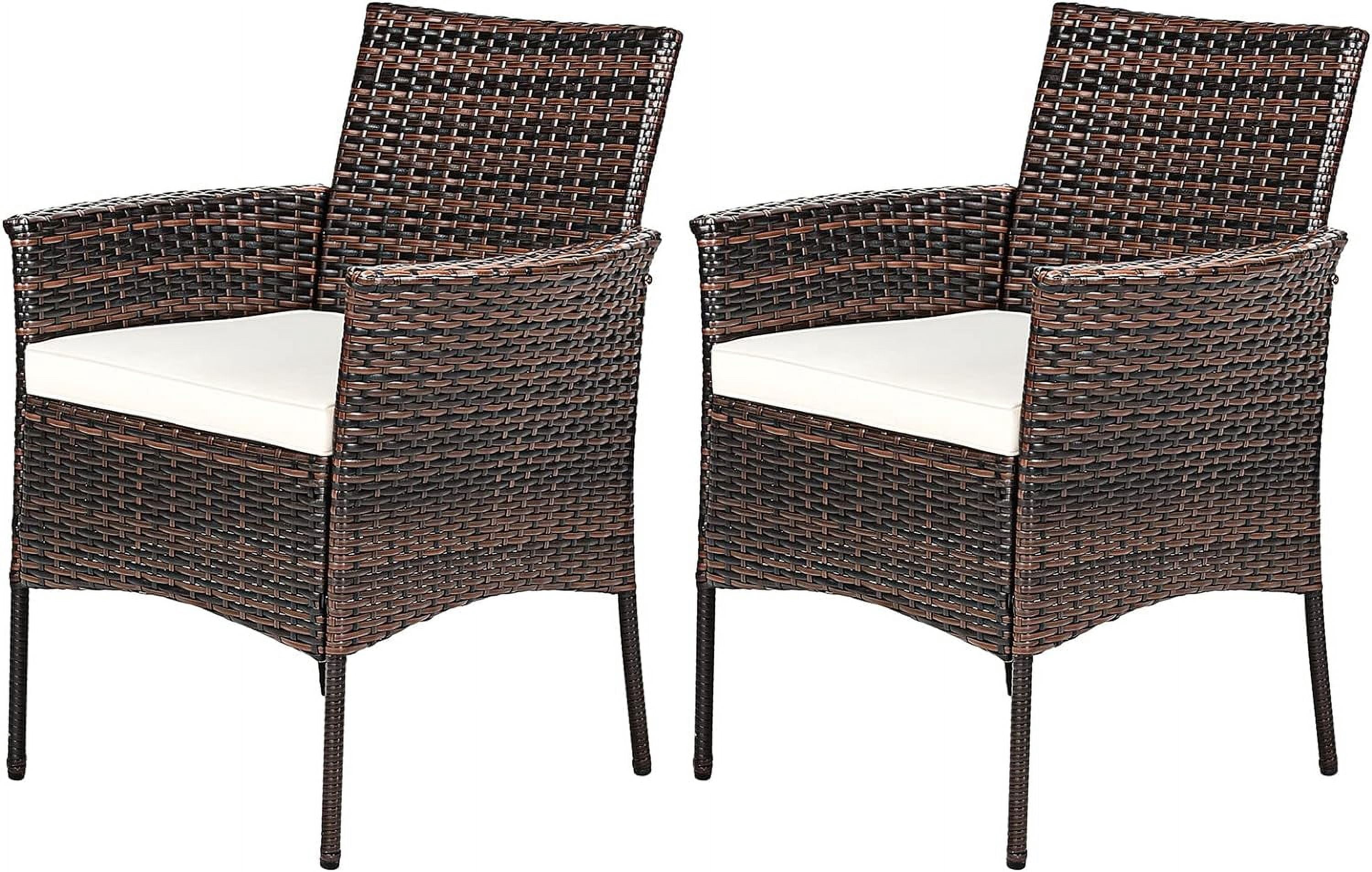 RELAX4LIFE Wicker Patio Chairs Set of 2, Indoor Outdoor PE Rattan Armchairs w/Cane Back, Seat Cushions for Bistro Porch Poolside, 360LBS Weight Capacity, 2 Pack Outdoor Dining Chairs (2, Brown+Beige)