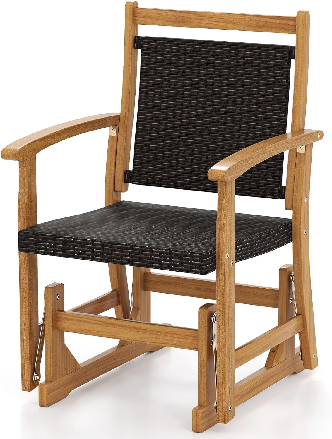 RELAX4LIFE Wooden Outdoor Glider Chair - Rattan Swing Gliding Rocker ...