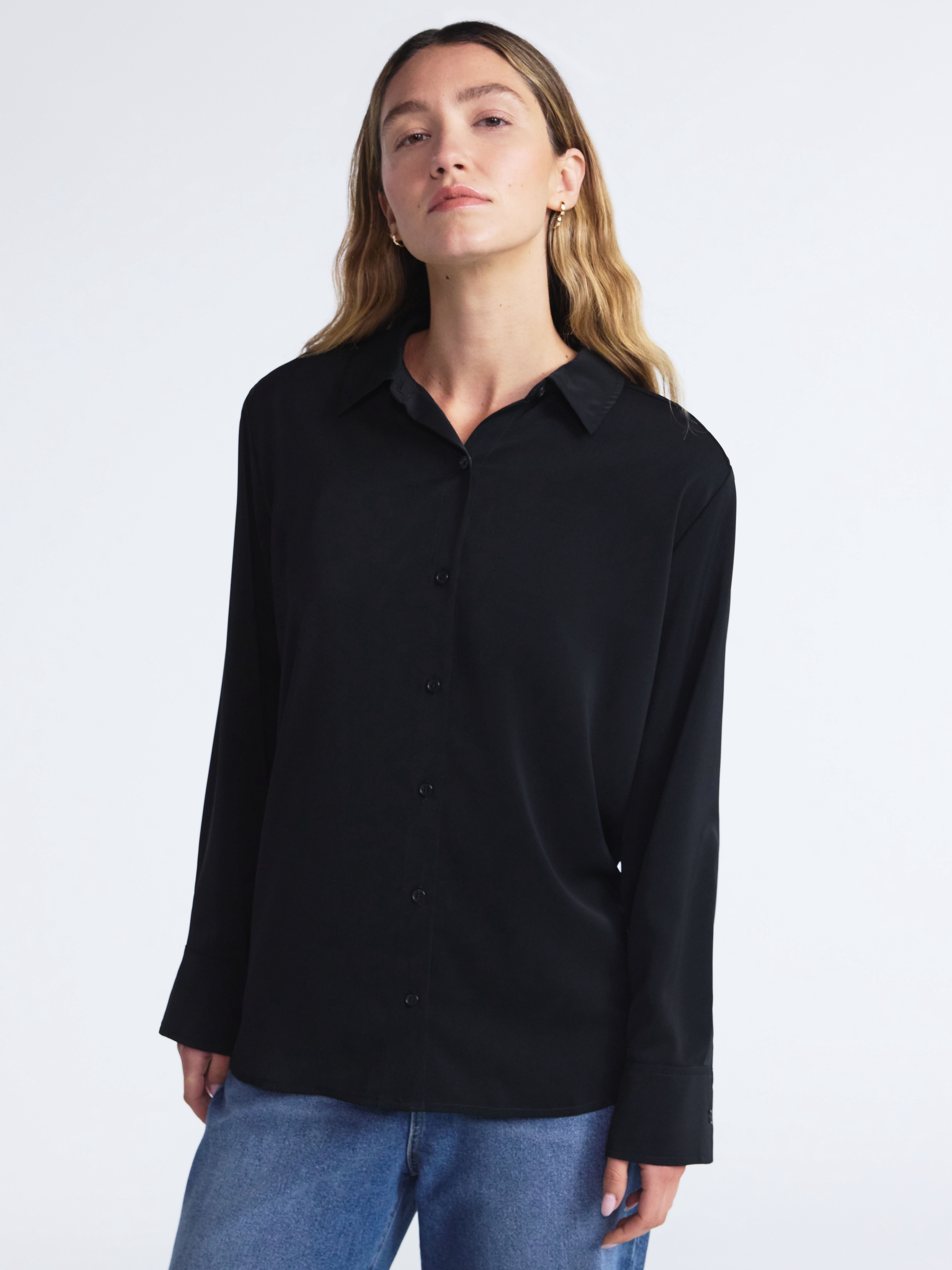 Scoop Women’s and Women’s Plus Relaxed Fit Button Front Shirt, Sizes XS-4X