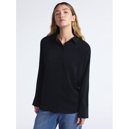 Scoop Women’s and Women’s Plus Relaxed Fit Button Front Shirt, Sizes XS-4X