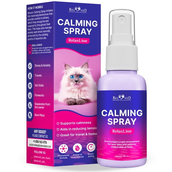 Calming Pheromone Spray & Scratch Repellent for Cats - Reduces Scratching Furniture, Pee - During Travel, Fireworks, Thunder, Vet Zone - Helps with Stress, Fighting, Hiding (1 pack 1.7 oz)