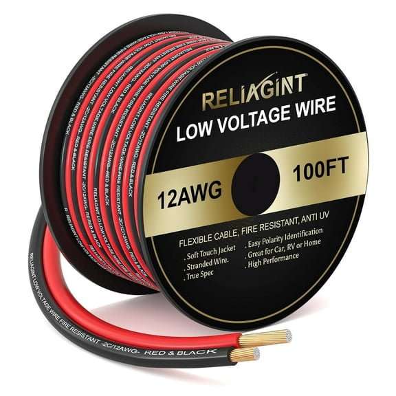 RELIAGINT 12 Guage 100FT CCA Electric Wire for Low Voltage Applications, LED, RV, Audio and Various Use, Red and Black Flexible Cable 2C/12AWG