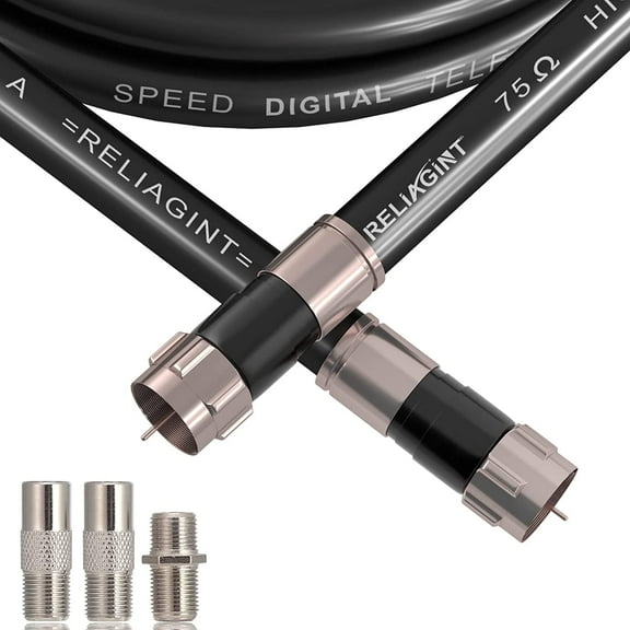 RELIAGINT 3ft RG6 Patch Cable Black 75 ohm Coaxial Cable with F Connector, F81 Double Female Adapter, Low Loss High-Speed Coax Cable Cord Extender for HD TV, Dish, Satellite, Antenna, TV Cable 3'