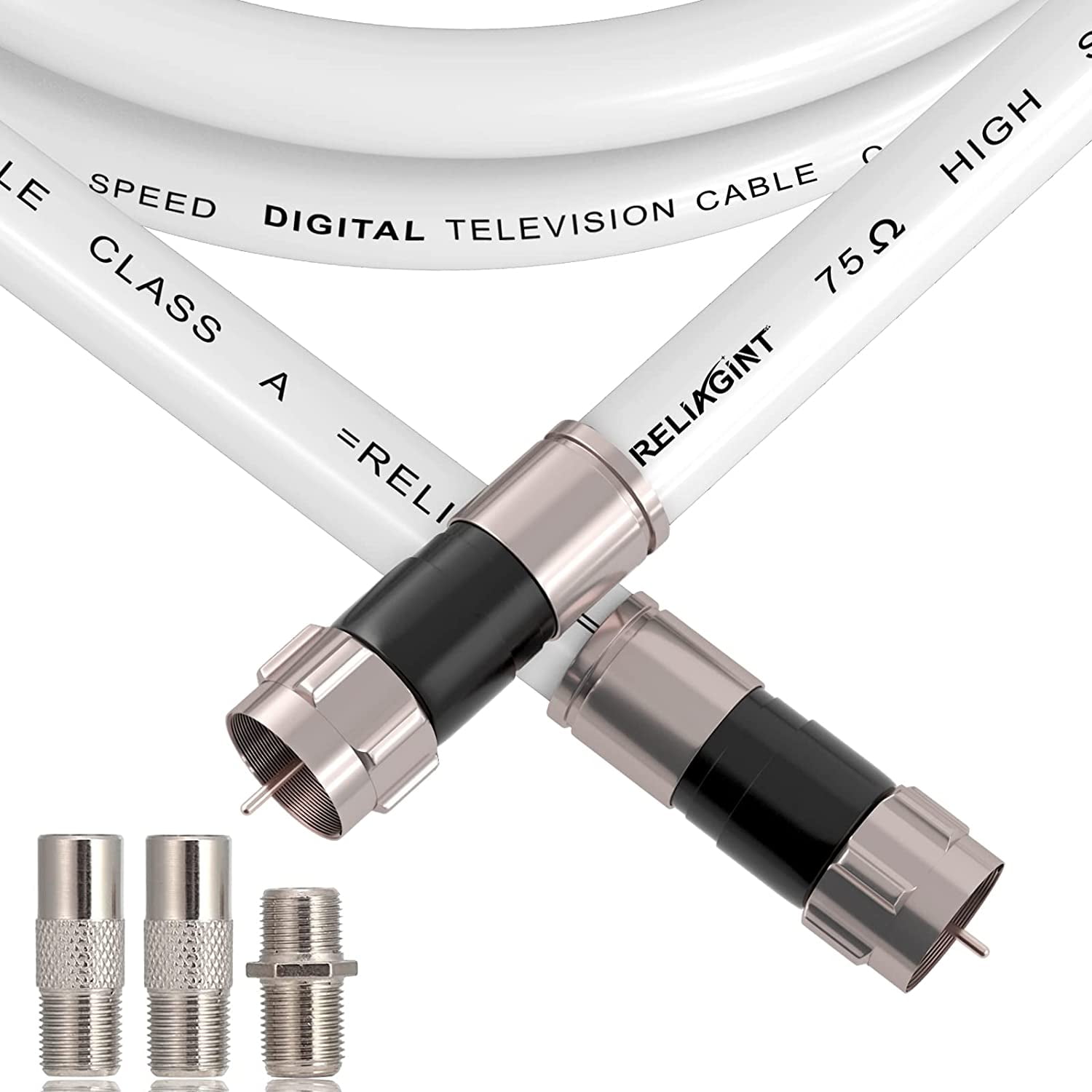 RELIAGINT 6FT RG6 Coax Cable with F81 Coaxial Cable Extender, White TV ...