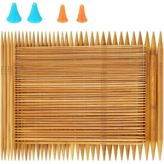 RELIAN Double Pointed Knitting Needles, 75 Pcs Bamboo Knitting Needles Set, 15 Sizes from 2.0mm-10.0mm(8 Inches Length)+ 4Pcs Knitting Needles Point Protectors