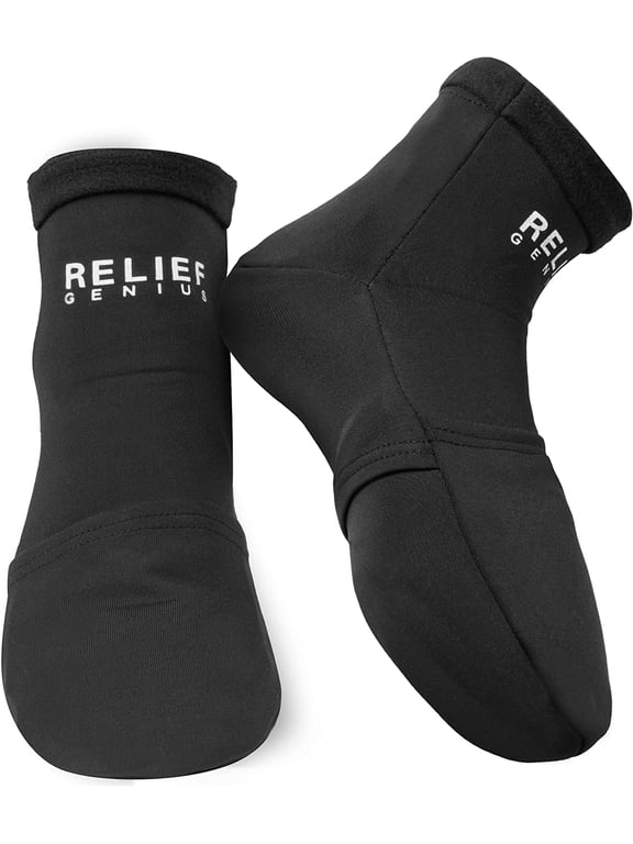 RELIEF GENIUS Cold Therapy Socks w/ Reusable Gel Ice Packs Black Large