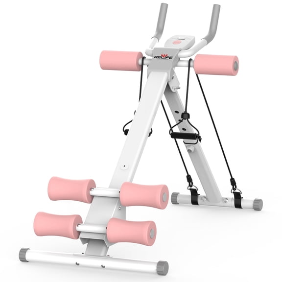 RELIFE REBUILD YOUR LIFE Adjustable Foldable Ab Trainer Machine with LCD Monitor, Multifunctional Waist Abdominal Workout Equipment, Home Core Strength Training Fitness Machine for Men Women