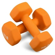 RELIFE REBUILD YOUR LIFE 10lb Hex Neoprene Dumbbells Set of 2 Hand Weights for Home Fitness Orange
