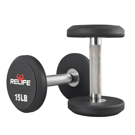 RELIFE Round Dumbbells with Anti-Slip Knurled Handle 15LB for Muscle Building