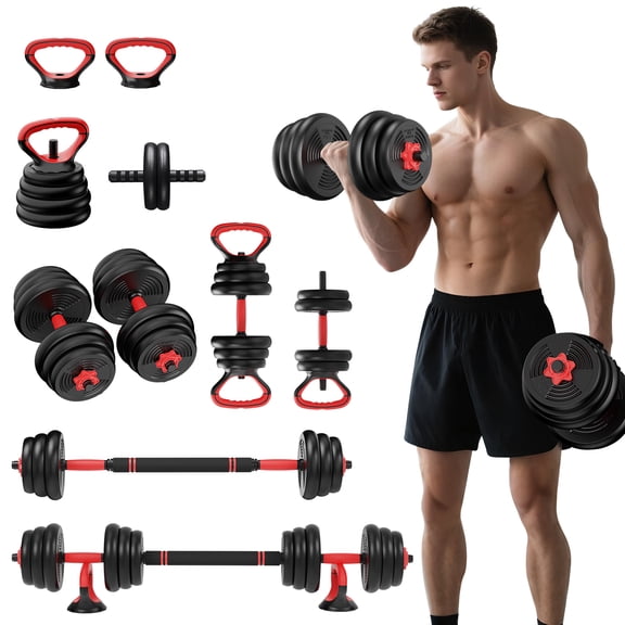 RELIFESPORTS 6-in-1 Adjustable Dumbbell Set | Squat Bar & Tire Flipper Included | Free Weights for Men & Women | Space-Saving Multifunctional Home Gym Equipment