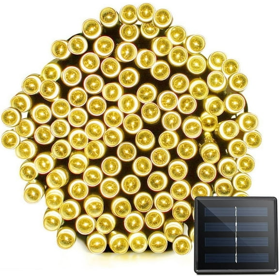 RELIGHTABLE Warm White Solar Outdoor String Christmas Lights 36Ft 100 LED Patio Lighting for Yard Gazebo Party Wedding Tents Porch Xmas Garden Backyard Tree Decorations Balcony Decor Lights 100WWX1