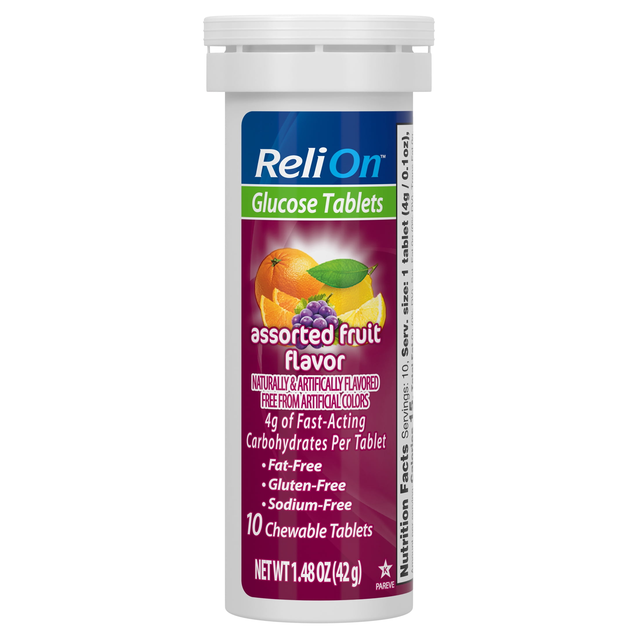 RELION Assorted Fruit Glucose Tabs, 10ct