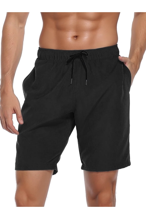 Men's Black Swim Trunks Quick Dry Board Shorts with Pockets Bathing Suits Size Medium