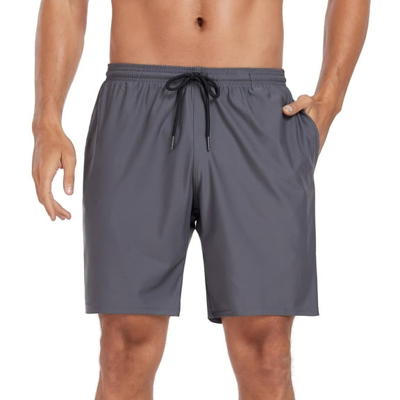 RELLECIGA Men's Gray Swim Trunks Quick Dry Board Shorts with Pockets Bathing Suits