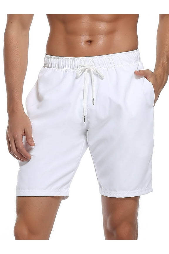 Men's White Swim Trunks Quick Dry Board Shorts with Pockets Bathing Suits Size Large