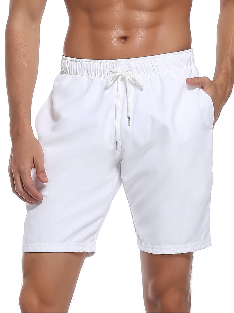 RELLECIGA Men's White Swim Trunks Quick Dry Board Shorts with