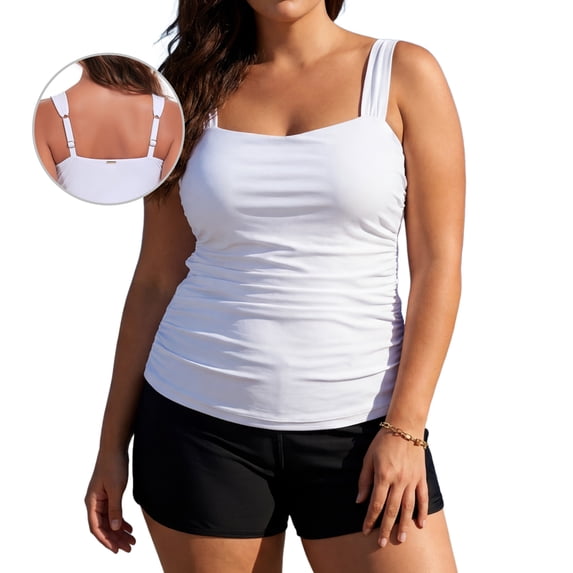 RELLECIGA Plus Size Womens Tankini Swimsuit Bandeau Ruched 2 Piece Bathing Suit Modest Swimwear