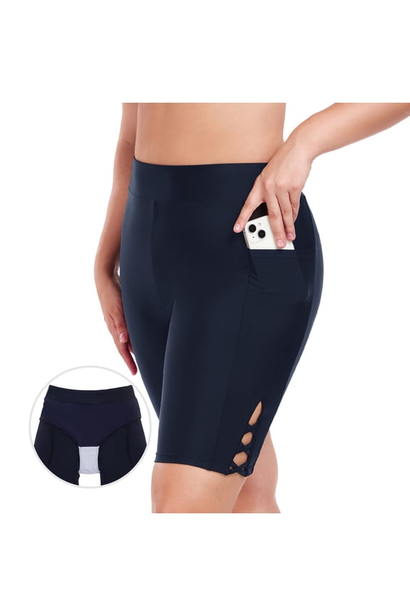 Women's 8" High Waisted Swim Shorts UV Sun Protection Board Shorts with Liner