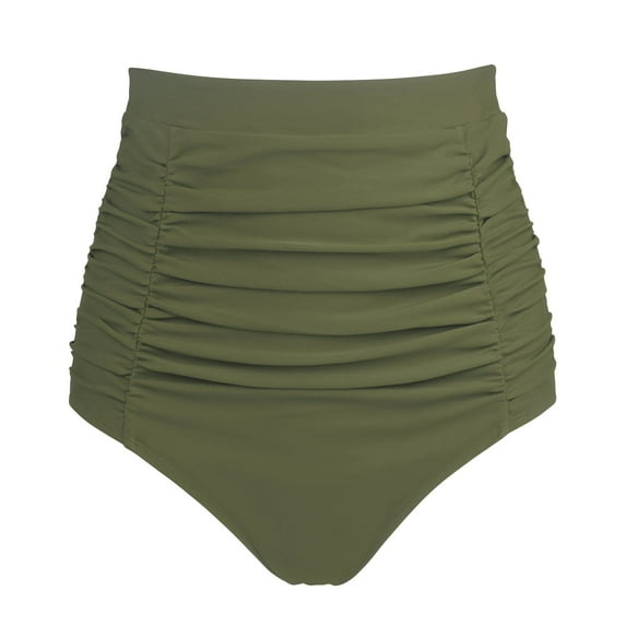 RELLECIGA Women's Army Green High Waisted Ruched Bikini Bottom Size Small