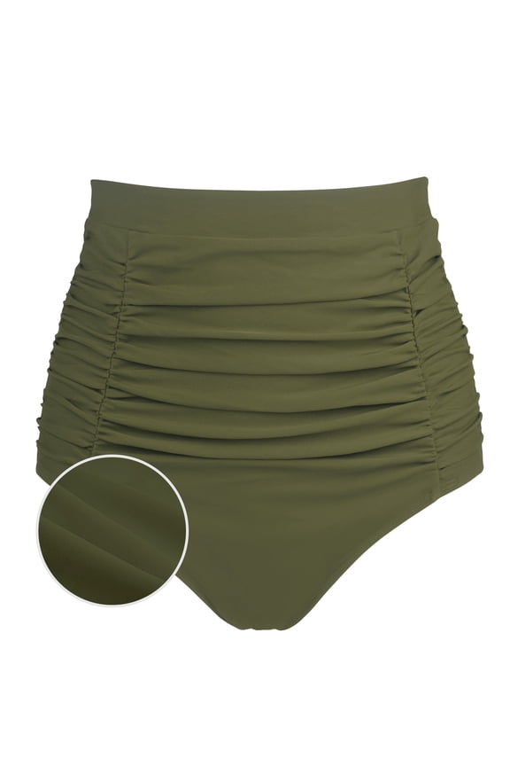 Women's Army Green High Waisted Ruched Bikini Bottom Size X-Large
