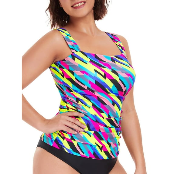 RELLECIGA Women's Bandeau Ruched Tankini Top Swimsuits Modest Bathing Suits