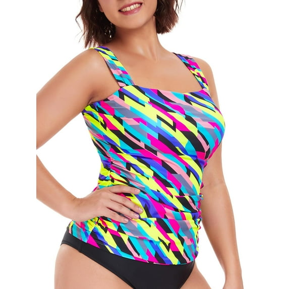 RELLECIGA Women's Bandeau Ruched Tankini Top Swimsuits Modest Bathing Suits