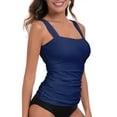 thumbnail image 1 of RELLECIGA Women's Bandeau Ruched Tankini Top Swimsuits Modest Bathing Suits, 1 of 7