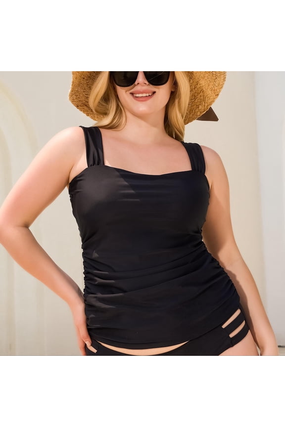 Women's Bandeau Ruched Tankini Top Swimsuits Modest Bathing Suits
