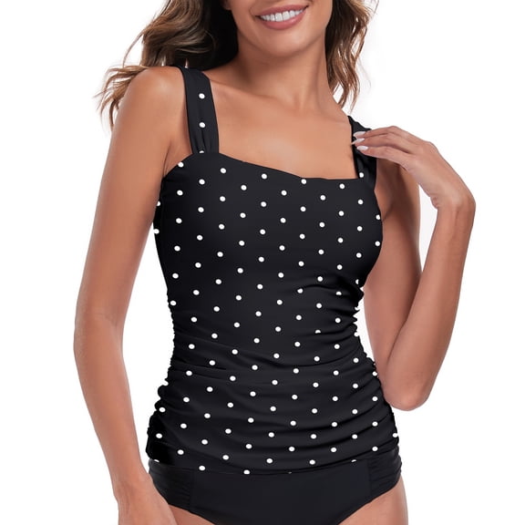 RELLECIGA Women's Bandeau Ruched Tankini Top Swimsuits Modest Bathing Suits