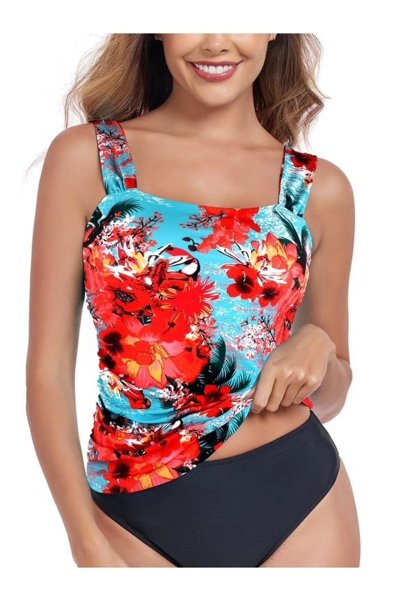 Women's Bandeau Ruched Tankini Top Swimsuits Modest Bathing Suits