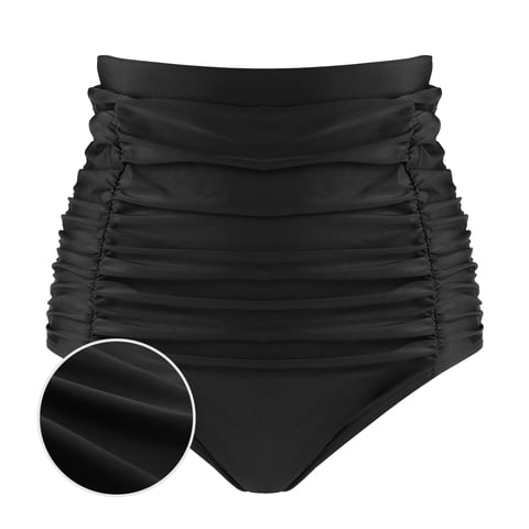RELLECIGA Women's Black High Waisted Bikini Bottom Ruched Swimsuit Bottom Small