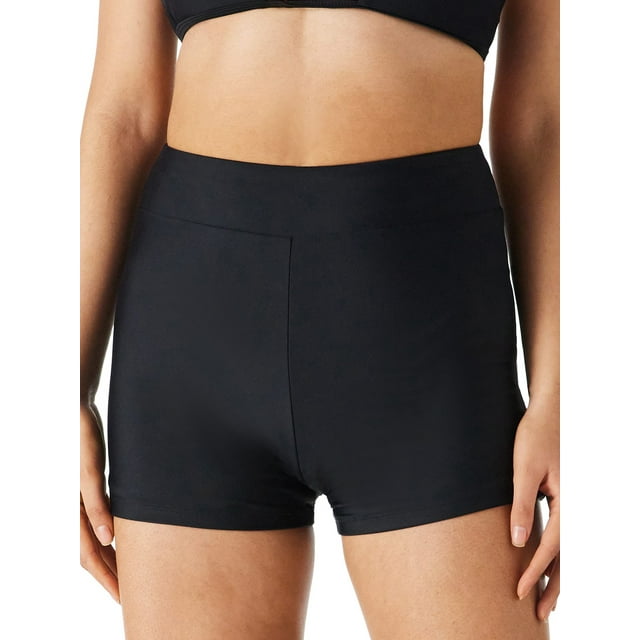 RELLECIGA Women's Black High Waisted Board Shorts Boyshorts Swim