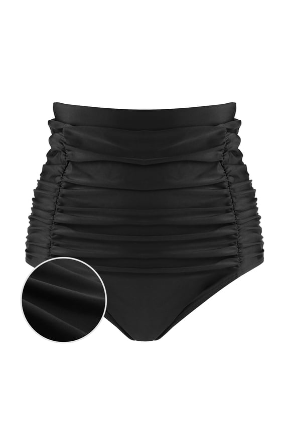 Women's Black High Waisted Ruched Bikini Bottom Size X-Large