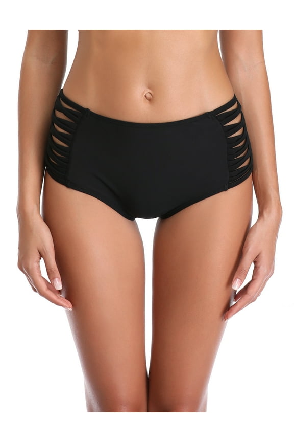 Women's Black High Waisted Strappy Sides Bikini Bottom Size Large