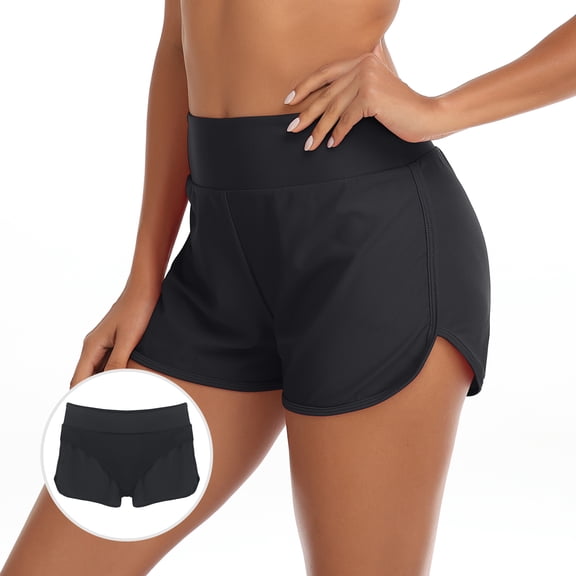 RELLECIGA Women's Black High Waisted Swim Shorts Swim Board Shorts for Women Size Small