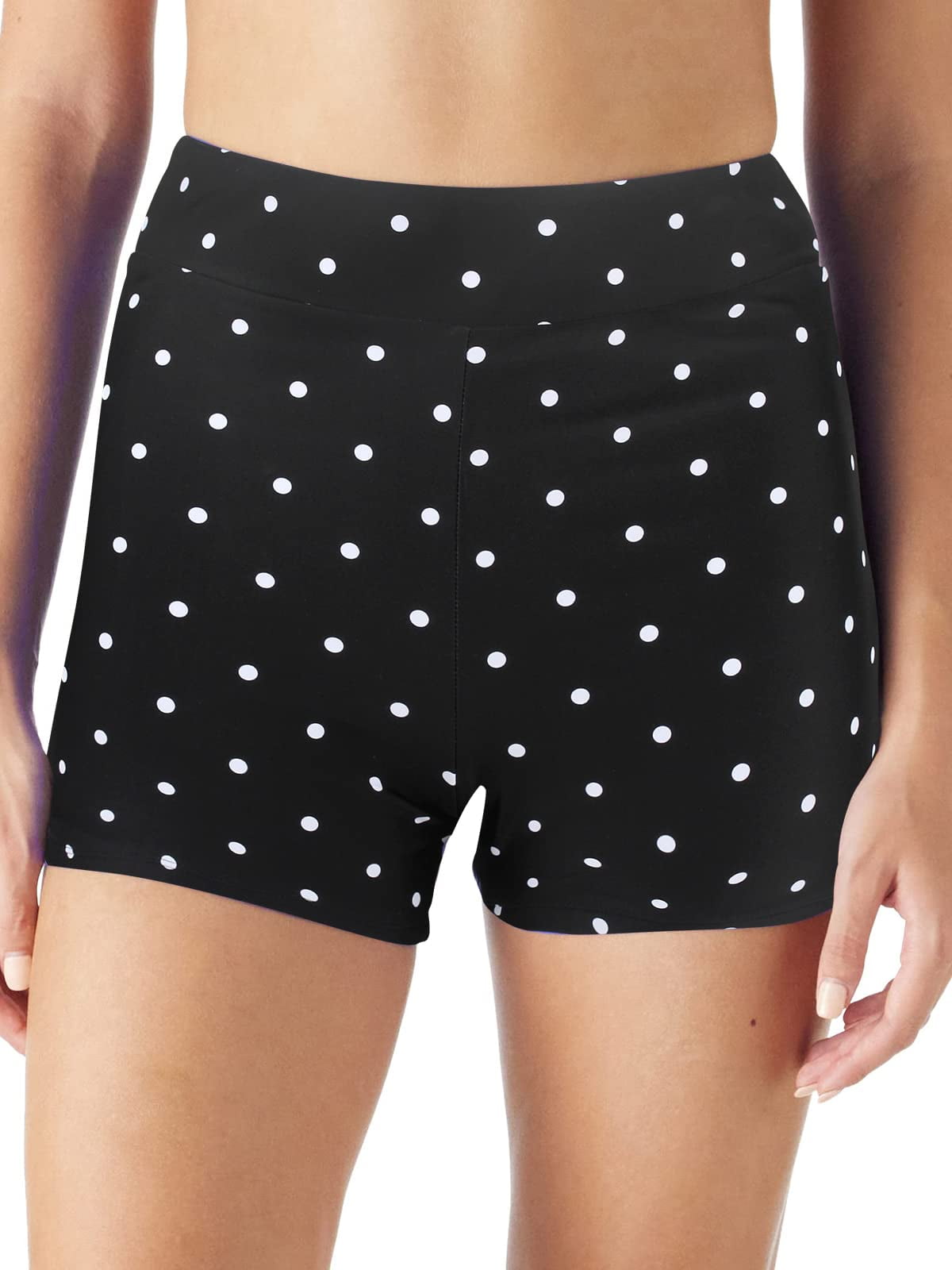 RELLECIGA Women's Black Polka Dot High Waisted Board Shorts Boyshorts