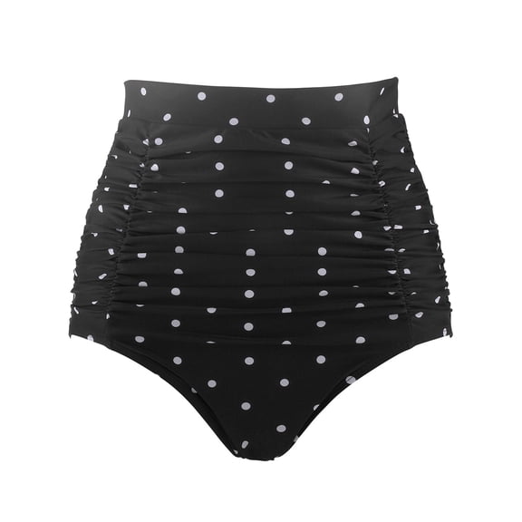 RELLECIGA Women's Black Polka Dot High Waisted Ruched Bikini Bottom Size Large