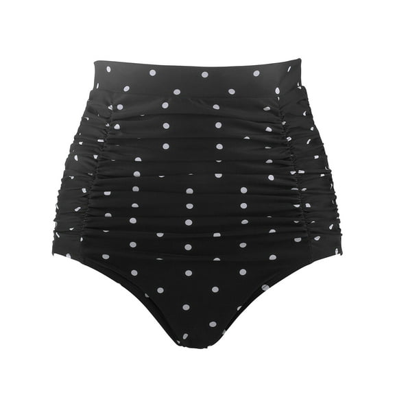 RELLECIGA Women's Black Polka Dot High Waisted Ruched Bikini Bottom Size Small