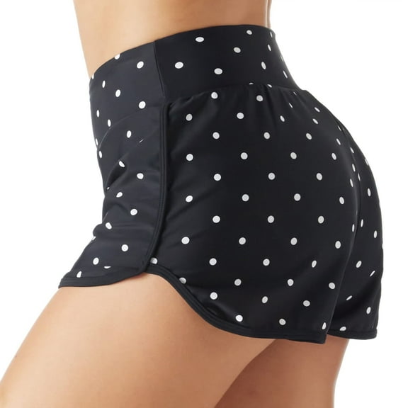 RELLECIGA Women's Black Polka Dot High Waisted Swim Shorts Swim Board Shorts for Women Size Large