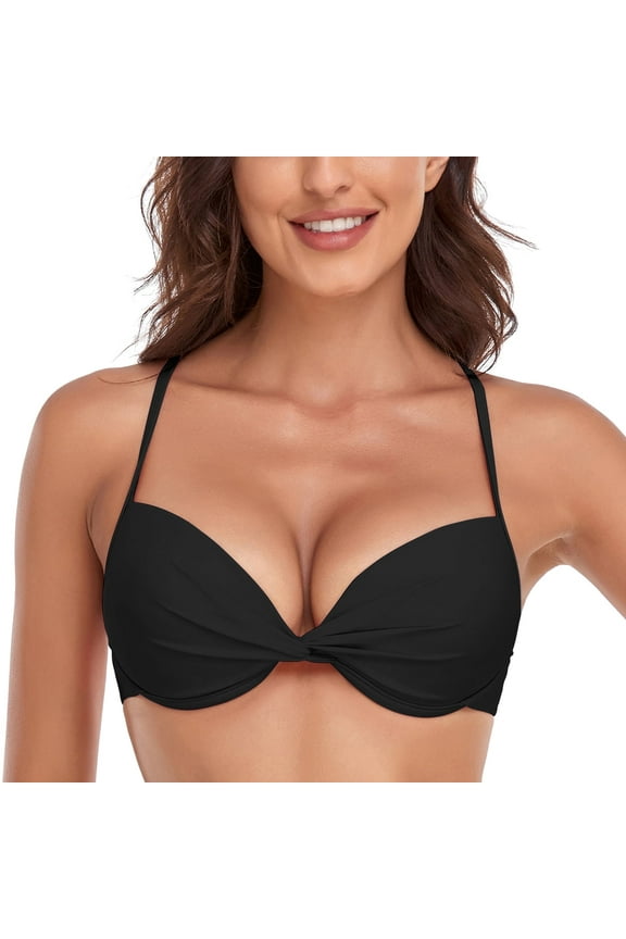 Women's Black Push Up Bikini Top Twist Front Underwire Bathing Suit Size XX-Large