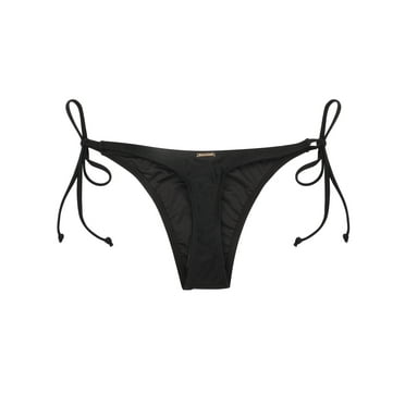 RELLECIGA Women's Black Tie Side Thong Bikini Bottom Adjustable Brazilian Bathing Suits for Women Size X-Small